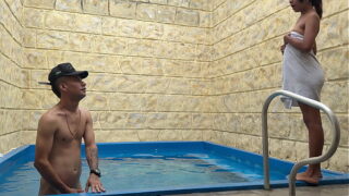 horny couple having a hot bang sesh in nextdoors pool